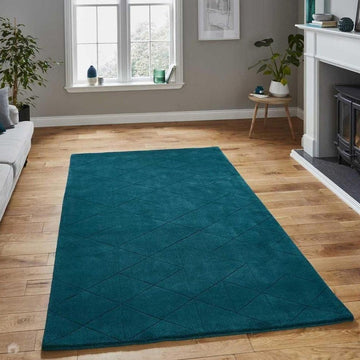 Kasbah KB2025 Modern Plain Geometric Hand-Carved Block Lines Wool Jewel Green Rug-Think Rugs-Rug Love - The Most Loved Rug Store
